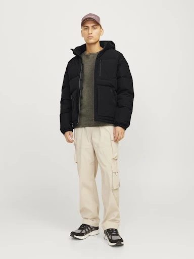 Jack Jones Erkek  Puffer Sıcak ve Rüzgar Geçirmez Tasarım Siyah Mont 12258416S - 4
