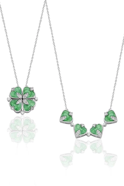 925 ayar gümüş rodyumlu, mineli, zirkon taşlı mıknatıslı açılır kapanır yonca kolye. SGTL12361RODAJ - Resim 3