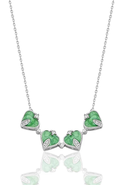 925 ayar gümüş rodyumlu, mineli, zirkon taşlı mıknatıslı açılır kapanır yonca kolye. SGTL12361RODAJ - Resim 2