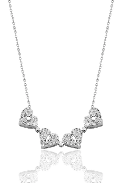 925 ayar gümüş rodyumlu zirkon taşlı mıknatıslı açılır kapanır yonca kolye. SGTL12357RODAJ - Resim 2