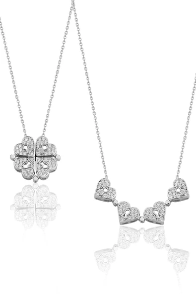 925 ayar gümüş rodyumlu zirkon taşlı mıknatıslı açılır kapanır yonca kolye. SGTL12357RODAJ - Resim 3