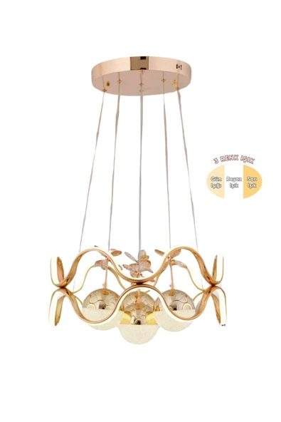 EY-EL TASARIM Modern 4 Lü Ledli Gold 3 Renk Sarkıt Avize - 4