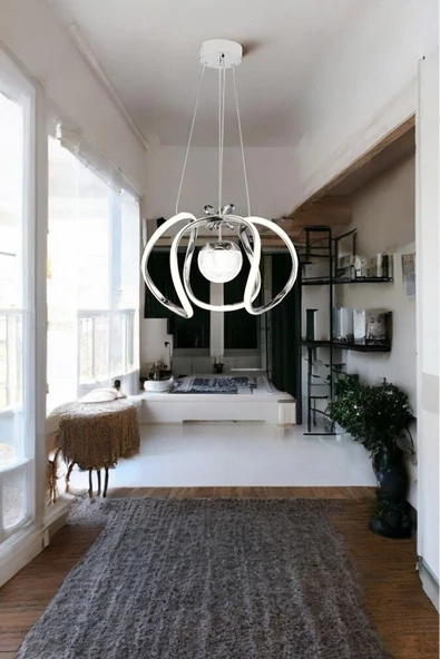 EY-EL TASARIM Modern Tekli Ledli Krom 3 Renk Sarkıt Avize