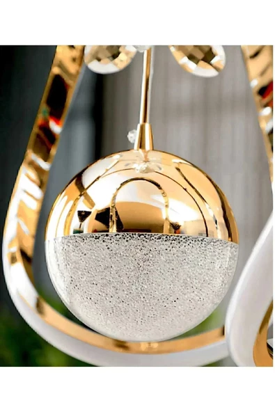 EY-EL TASARIM Tek Toplu Çiçek Modern Sarkıt Led Avize Taşlı Gold Kaplamalı - 3