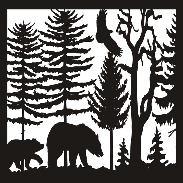 Ayı Ailesi Kartal Ve Orman Sticker 30 x 30 cm