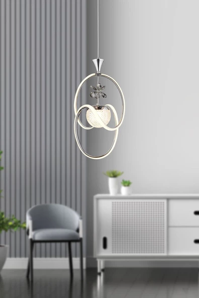 EY-EL TASARIM Badem Krom 3 Renk Toplu Taşlı Modern Sarkıt Led Avize - 3