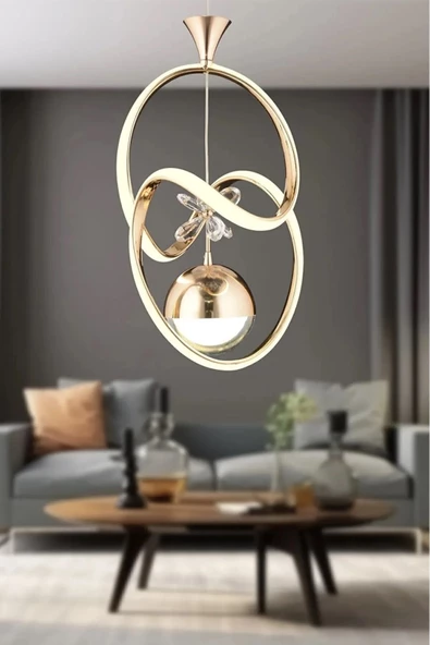 EY-EL TASARIM Badem Modern Sarkıt Led Avize 3 Renk Toplu Kelebek Taşlı Gold Kaplamalı - 4