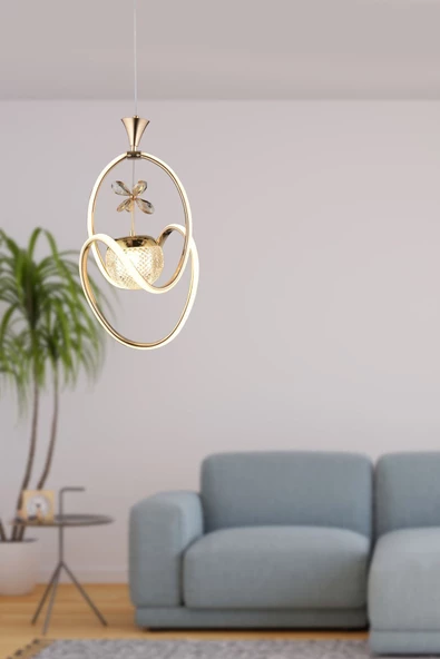 EY-EL TASARIM Badem Modern Sarkıt Led Avize 3 Renk Toplu Kelebek Taşlı Gold Kaplamalı - 2