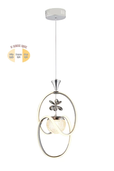 EY-EL TASARIM Badem Krom 3 Renk Toplu Taşlı Modern Sarkıt Led Avize - 2