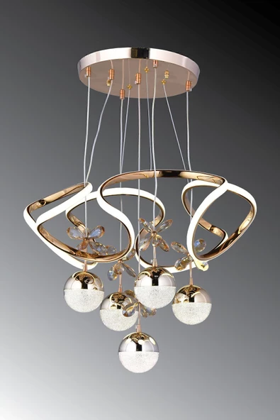 EY-EL TASARIM Galaksi Modern Sarkıt Led Avize 3 Renk Sarı Gold Kaplmalı Toplu Kelebek Taşlı - 4