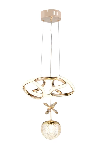 EY-EL TASARIM Tek Toplu Çiçek Modern Sarkıt Led Avize Taşlı Gold Kaplamalı - 4