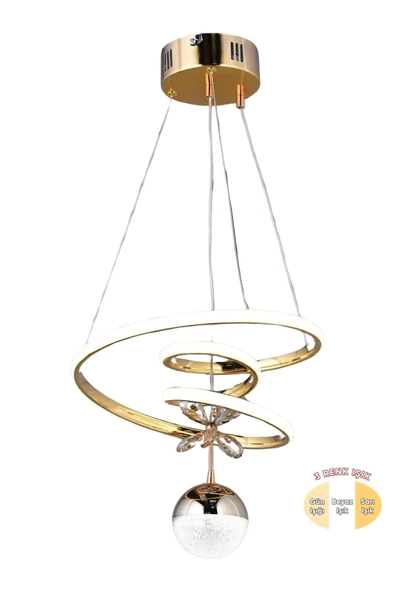 EY-EL TASARIM Kaos Mini Tekli Gold 3 Renk Ledli Sarkıt Avize - 3