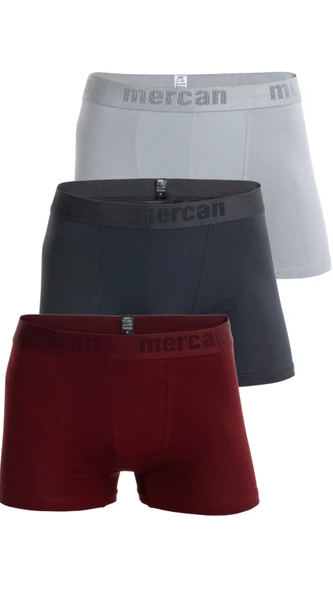 Mercan 3'lü Pamuklu Likralı Çok Renkli Esnek Erkek Boxer (BORDO ANTRASİT GRİ)