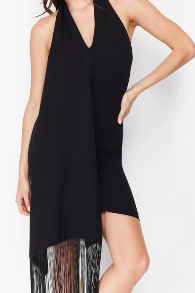 Moda Fit Mezuniyet Balo Finike Dokuma Halter Yaka Kolsuz Kol Bodycone Mini Boy Elbise