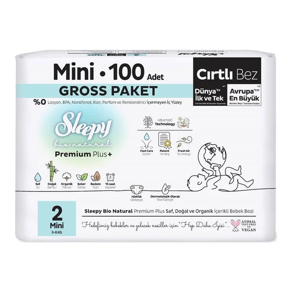 Sleepy Bio Natural Premium Plus Gross Paket Bebek Bezi 2 Numara Mini 100 Adet - 2