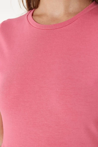 Moda Regular Günlük 20 1 Penye Süprem Örme Bisiklet Yaka Kısa Kol Eteği Fırfırlı Midi Boy Elbise - 5