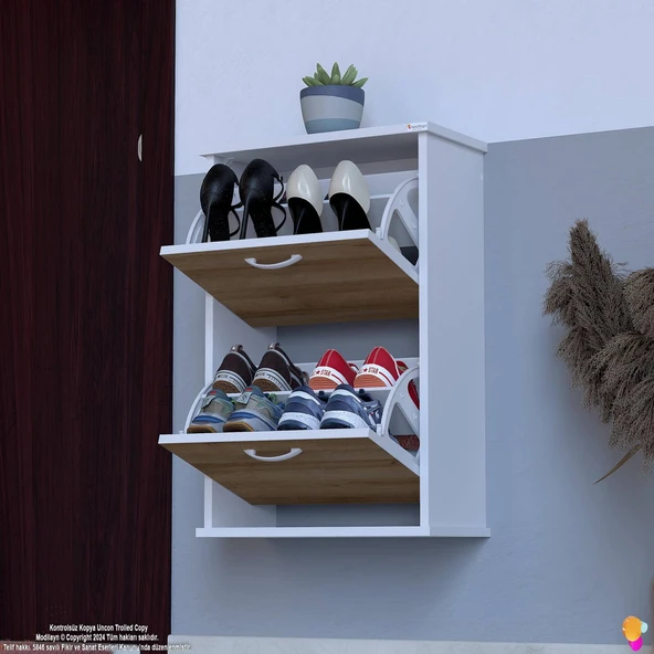 Modilayn UMAY Asma Kapı Önü 52x78x26 cm’lik 2 Düşer Kapak 4 Göz Bölme Ayakkabılık