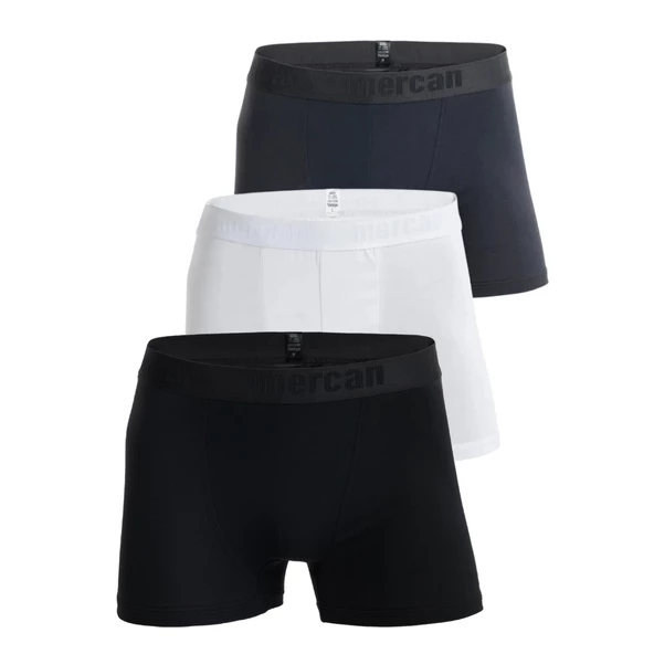 Mercan 3'lü Pamuklu Likralı Çok Renkli Erkek Boxer (BEYAZ SİYAH ANTRASİT)