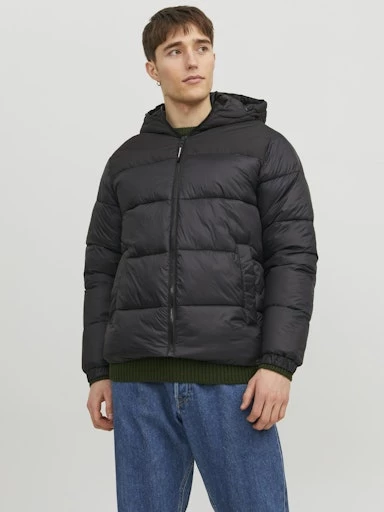 Jack Jones Erkek Siyah Rüzgar Geçirmez Puffer Mont 12235859S - 4