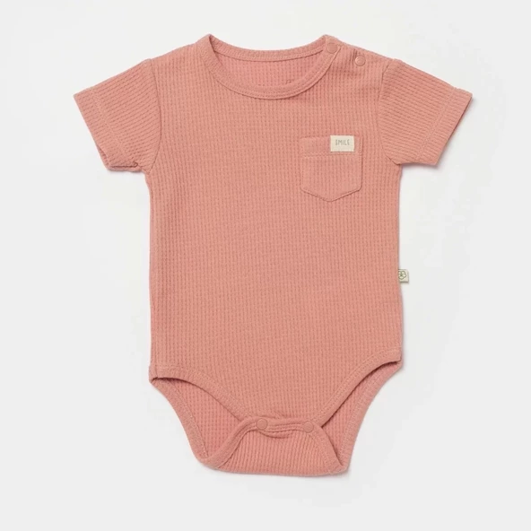 Waffle Smile Kısa Kol Bebek Body  Red-brown