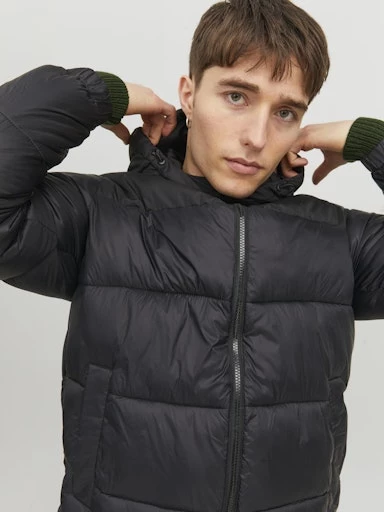 Jack Jones Erkek Siyah Rüzgar Geçirmez Puffer Mont 12235859S - 8