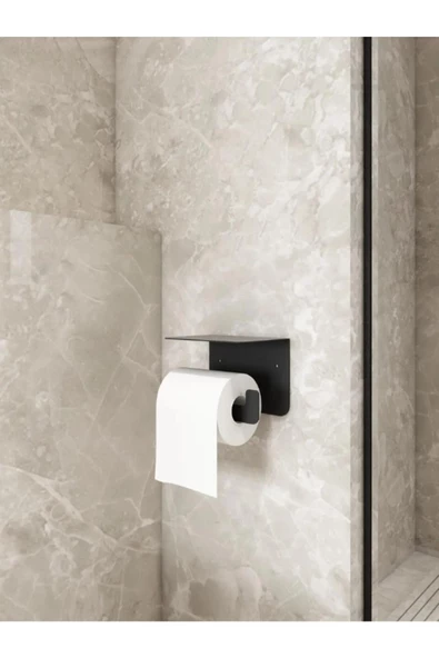 Metal Tuvalet Kağıtlığı, Siyah Tuvalet Kağıdı Askısı Dekoratif Modern Raflı Wc Vidalı Banyo Kağıtlık Siyah - 3