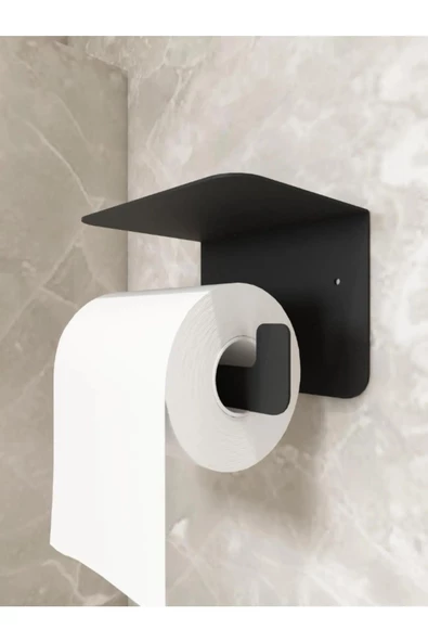 Metal Tuvalet Kağıtlığı, Siyah Tuvalet Kağıdı Askısı Dekoratif Modern Raflı Wc Vidalı Banyo Kağıtlık Siyah - 2