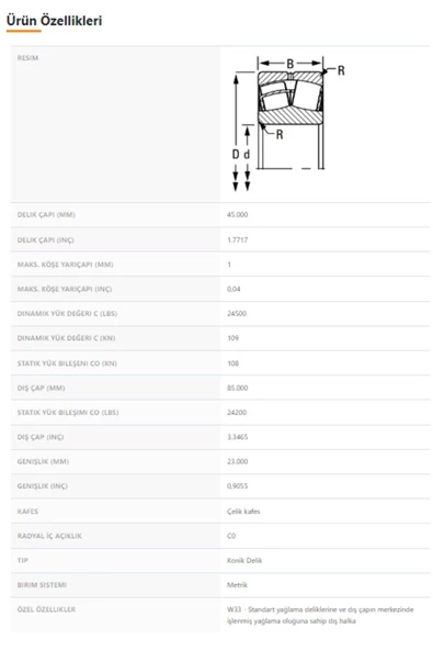22209KEJW33 - 45X85X23 - TIMKEN - Resim 2