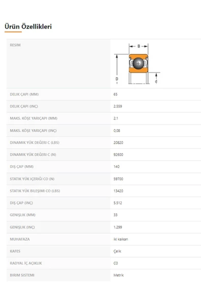 6313-ZZ - 65X33X140 - TIMKEN - Resim 2