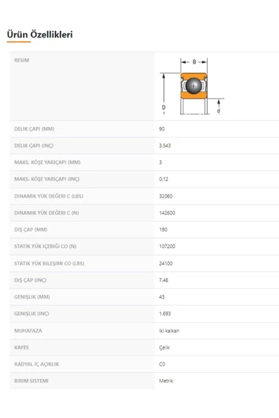 6318-ZZ - 90X43X190 - TIMKEN - Resim 2