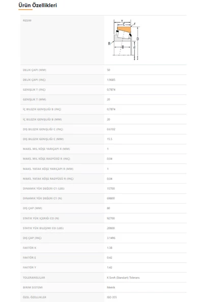 32010XM-90KM2 - 50X20X80 - TIMKEN - Resim 2