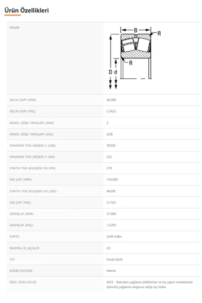 21312KEJW33 - 60X130X31 - TIMKEN - Resim 2
