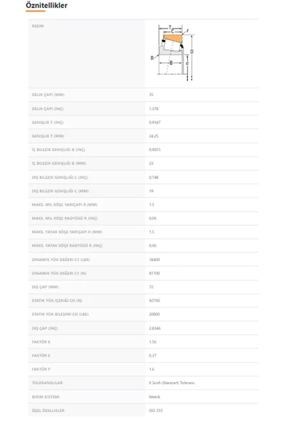 32207M-90KM1 - 35X24,25X72 - TIMKEN - Resim 2