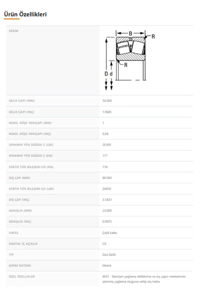 22210EJW33 - 50X90X23 - TIMKEN - Resim 2