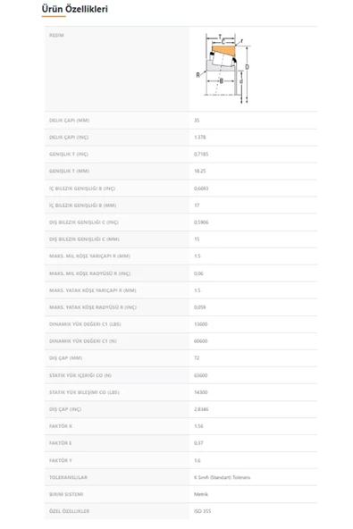 30207M-90KM1 - 35X18,25X72 - TIMKEN - Resim 2