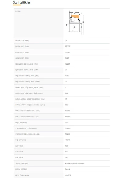 32214-90KA1 - 70X33,25X125 - TIMKEN - Resim 2
