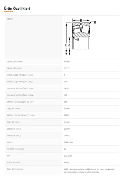 22209EJW33 - 45X85X23 - TIMKEN - Resim 2