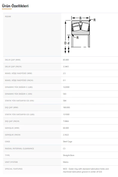22317EJW33C3 - 85X60X180 - TIMKEN - 2