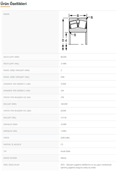 22216KEJW33C3 - 80X140X33 - TIMKEN - 2