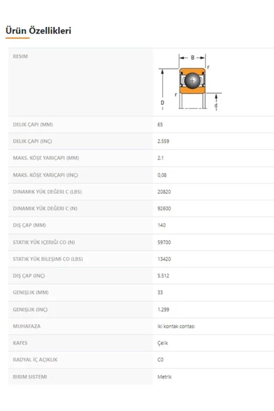6313-2RS - 65X33X140 - TIMKEN - 2