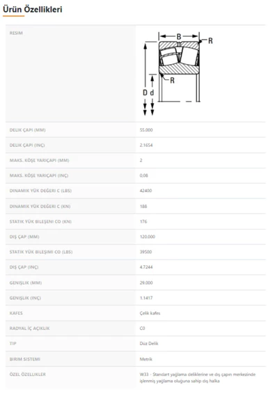 21311EJW33 - 55X120X29 - TIMKEN - Resim 2