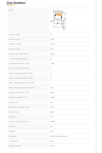 32310-9X025 - 50X42,25X110 - TIMKEN - Resim 2