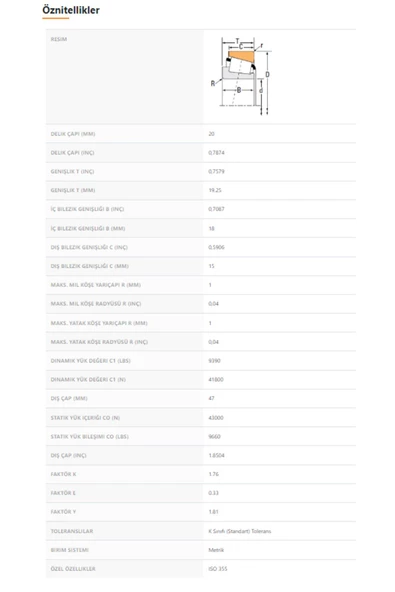 32204-90KA1 - 20X19,25X47 - TIMKEN - Resim 2
