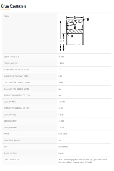 22215KEJW33 - 75X130X31 - TIMKEN - Resim 2
