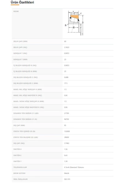 32012X-9X025 - 60X23X95 - TIMKEN - Resim 2