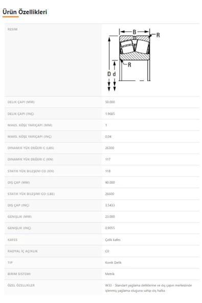 22210KEJW33 - 50X90X23 - TIMKEN - Resim 2