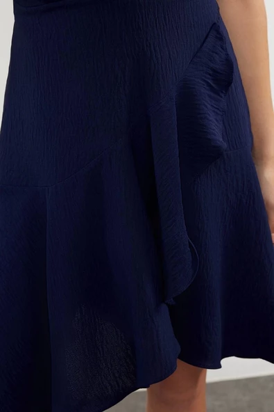 Moda Regular Casual Günlük Aerobin Dokuma Kruvaze Kısa Kol Kruvaze Mini Boy Elbise - Resim 5