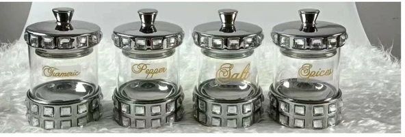 ROY KİNG HELEN 4'LÜ KAPAKLI BAHARATLIK 14*9 CM GÜMÜŞ
