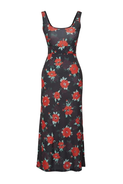 Moda Slim Casual Günlük Kalın Sandy Örme Havuz Yaka Kolsuz Kol A-Line Maxi Boy Elbise