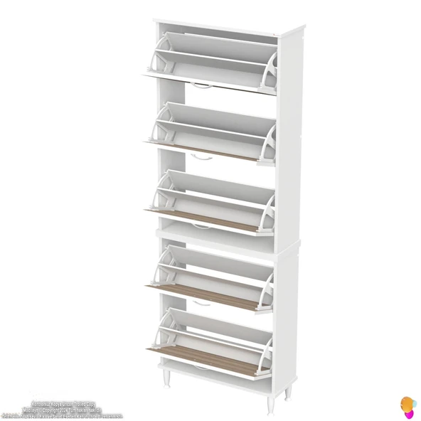 Modilayn VARBİ UMAY' 2 Li Antre Hol 72x205x26 cm’ lik 5 Düşer Kapak Göz 10 Raflı Ayakkabılık - Resim 9